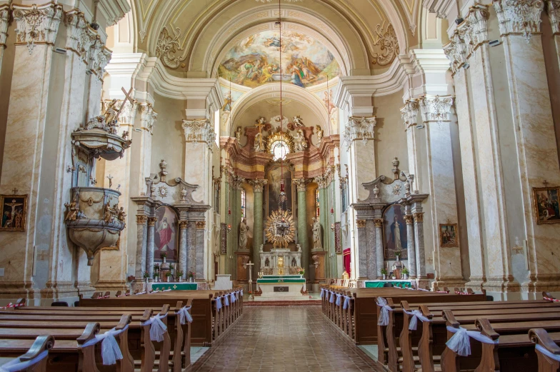 a church filled with lots of wooden pews, a picture, pexels contest winner, baroque, white marble interior photograph, avatar image, stanisław, 2 5 6 x 2 5 6 pixels