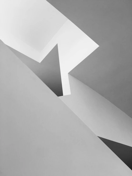 a black and white photo of a building, an abstract sculpture, by Wojciech Gerson, conceptual art, digital art - n 5, angular minimalism, ceiling hides in the dark, ilustration