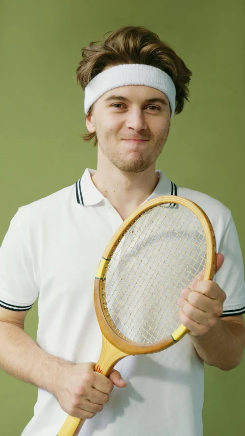 a man in a white shirt holding a tennis racket, inspired by Ion Andreescu, pexels contest winner, renaissance, knitted hat, bo burnham, thumbnail, portrait mode photo
