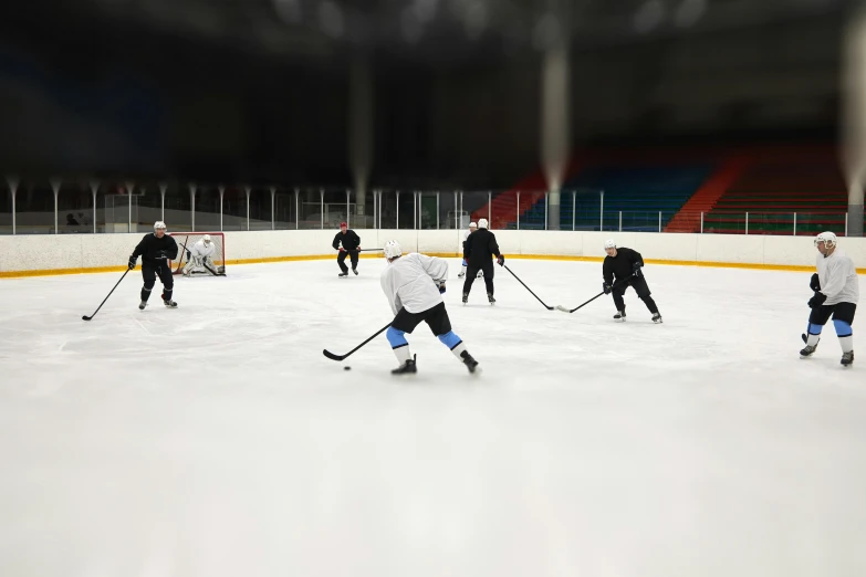 a group of people playing a game of ice hockey, no - text no - logo, taken on iphone 1 3 pro, 8k resolution”, practice