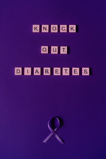 a purple ribbon with the words knock out diabetes written on it, an album cover, pixabay, happening, door, blackout, 2070s, fighting