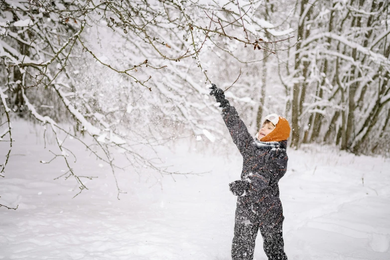 a person throwing a frisbee in the snow, by Julia Pishtar, pexels contest winner, overhanging branches, thumbnail, white, kids