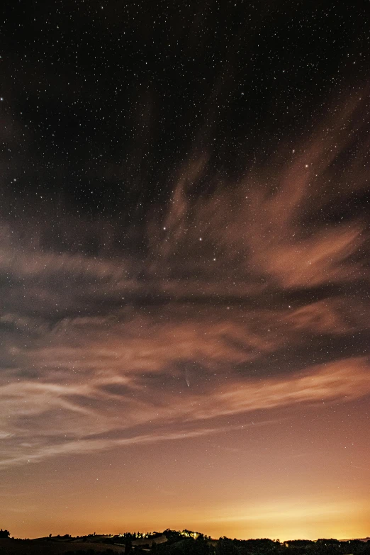 a large body of water under a night sky, an album cover, pexels contest winner, light and space, the sky is a faint misty red hue, paul barson, heavenly clouds, star(sky) starry_sky