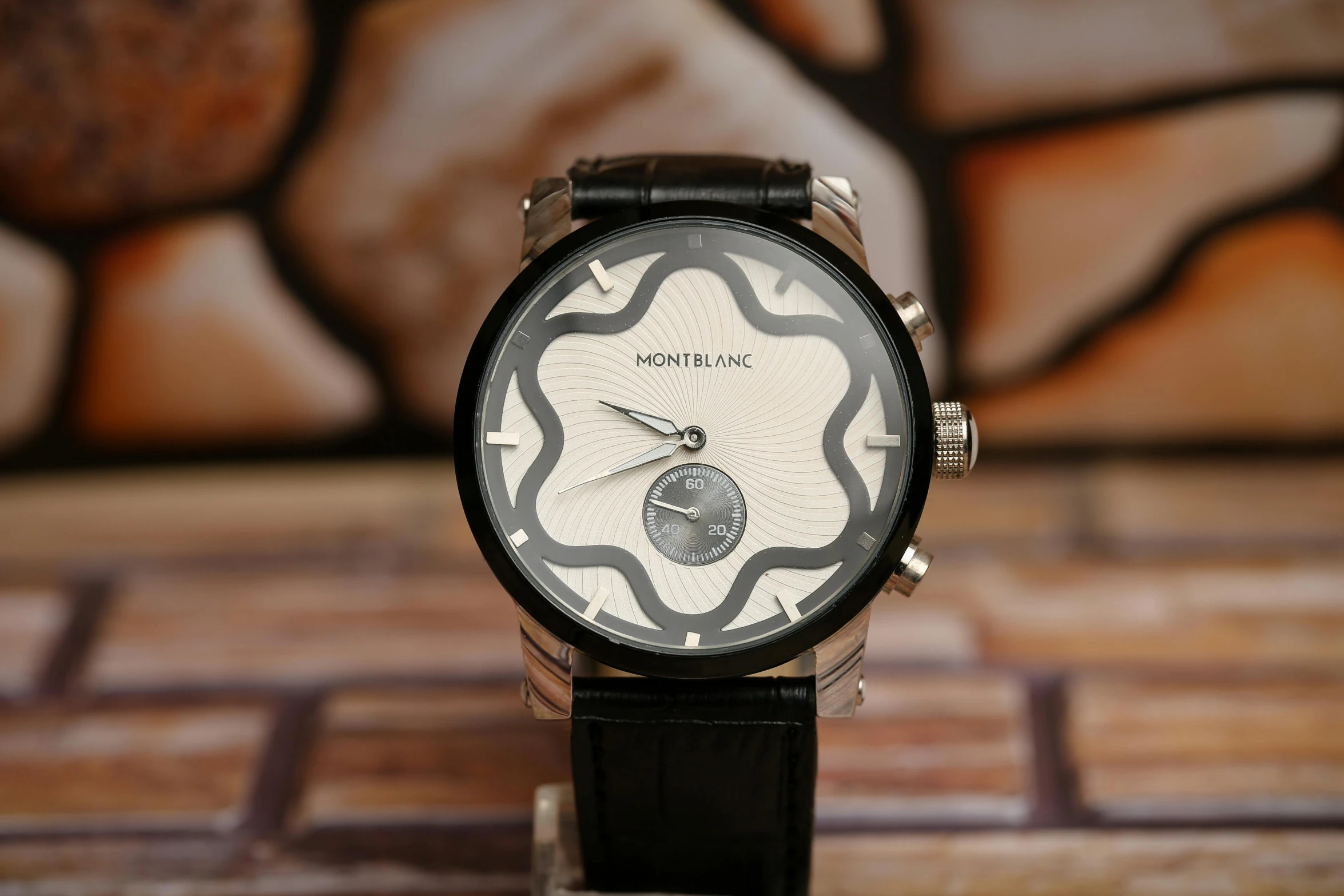 a close up of a watch on a table, yinyang shaped, sleek black and white, beautiful symmetric, thumbnail