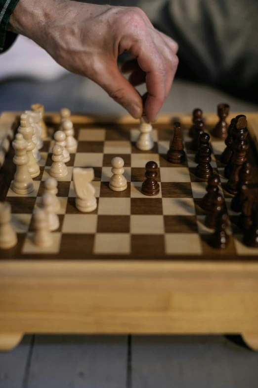 a close up of a person playing a game of chess, by Jessie Algie, ap, cardboard, ap news photo, 2 5 6 x 2 5 6 pixels