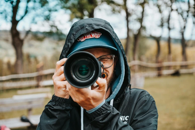 a man taking a picture with a camera, pexels contest winner, photorealism, outdoor photo, ultrawide lens, carson ellis, looking into the camera