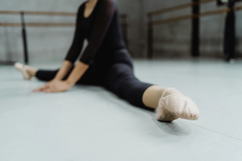 a ballerina sitting on the floor in a dance studio, pexels contest winner, arabesque, rectangle, black, unfinished, reclining