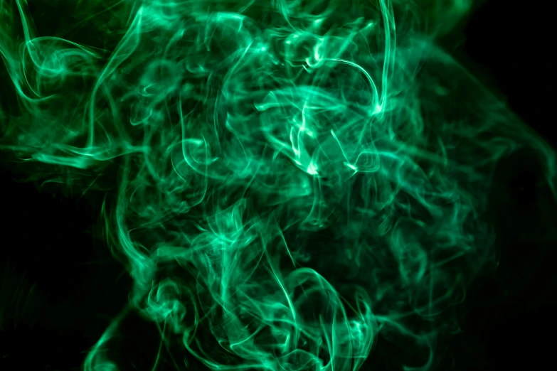 a close up of green smoke on a black background, digital art, cinematic medium shot, swirling bioluminescent energy, smoky laboratory, illustration