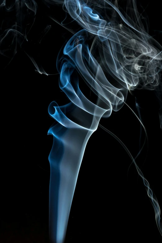 a close up of smoke on a black background, by Dan Scott, light blues, twisting organic tendrils, incense, tall