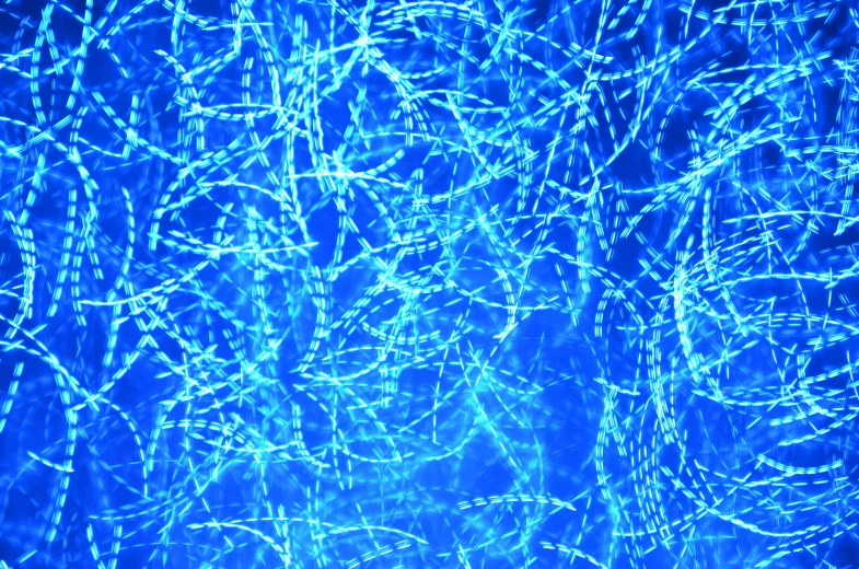 a fire hydrant sitting in the middle of a forest, a microscopic photo, by Jon Coffelt, generative art, 4k (blue)!!, bright thin wires, christmas lights, blue wall