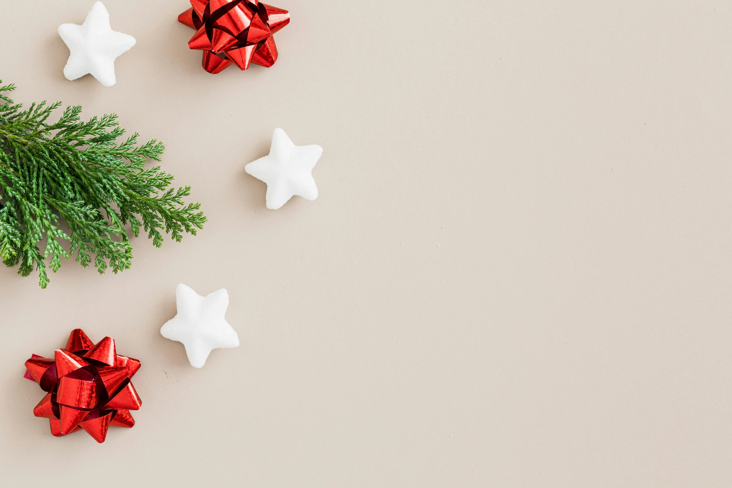 a christmas tree branch with red and white bows, trending on pexels, minimalism, tiny stars, fossil ornaments, background image, various items