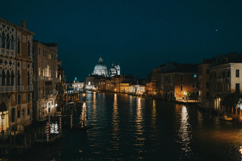 a canal filled with lots of water next to tall buildings, by Alessandro Allori, pexels contest winner, lights in the dark, venice biennale, pantheon, thumbnail