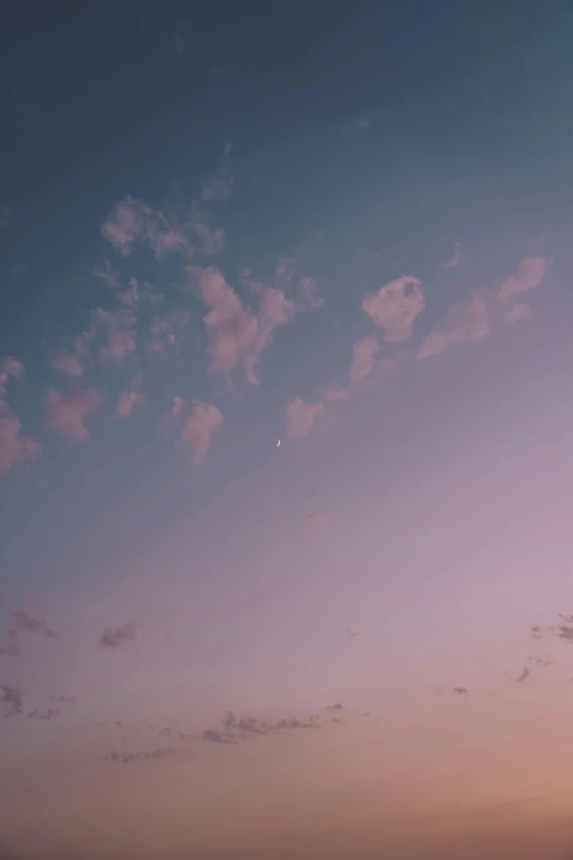 a man flying a kite on top of a lush green field, a picture, inspired by Elsa Bleda, unsplash, aestheticism, light pink clouds, large moon in the sky, 2019 trending photo, soft purple glow