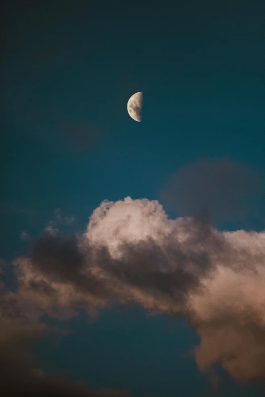 the moon is setting behind a cloud in the sky, inspired by Elsa Bleda, trending on unsplash, aestheticism, paul barson, halfmoon in space, partly cloudy, ( 3 1