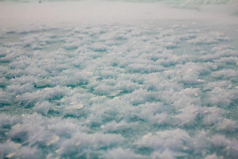 a man riding a surfboard on top of a wave, an album cover, inspired by Elsa Bleda, unsplash, hurufiyya, ground covered with snow, soft blue texture, glistening seafoam, a close-up