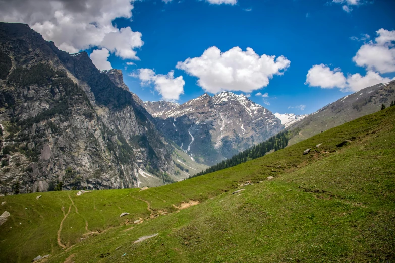 a grassy field with mountains in the background, pexels contest winner, les nabis, india, avatar image, high elevation, bottom - view