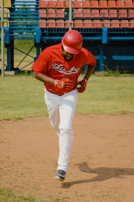 a baseball player running on a baseball field, african canadian, red sport clothing, thumbnail, osl