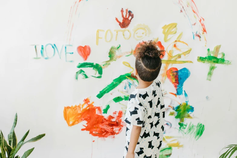 a little boy that is standing in front of a wall, a child's drawing, by Julia Pishtar, pexels contest winner, action painting, girl in studio, painted with colour on white, 15081959 21121991 01012000 4k, love art