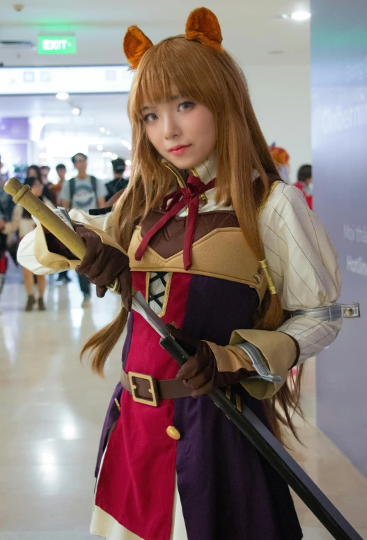 a woman in a cosplay costume holding a sword, by Kanbun Master, lalisa manobal, fujifilm”