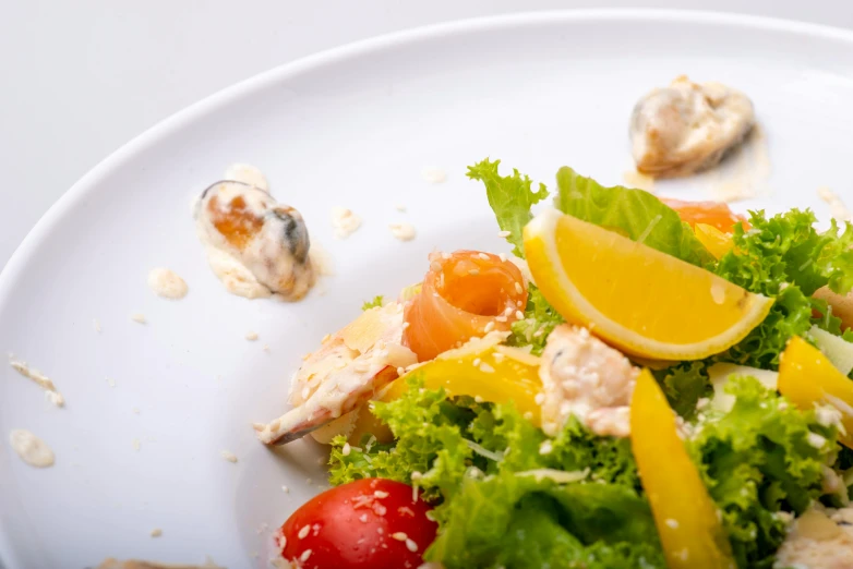 a close up of a plate of food on a table, profile image, refreshing colour, thumbnail, salad and white colors in scheme