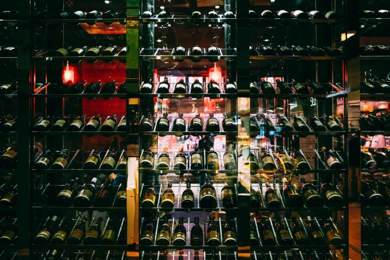 a room filled with lots of bottles of wine, a screenshot, pexels contest winner, melbourne, rectangle, 🦩🪐🐞👩🏻🦳, rack