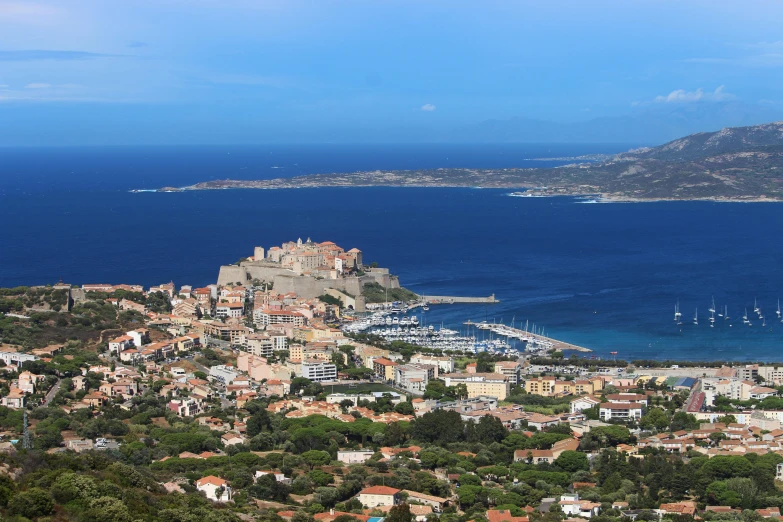 a view of a town from the top of a hill, by Bernard D’Andrea, pexels contest winner, renaissance, harbour in background, square, clear and sunny, thumbnail