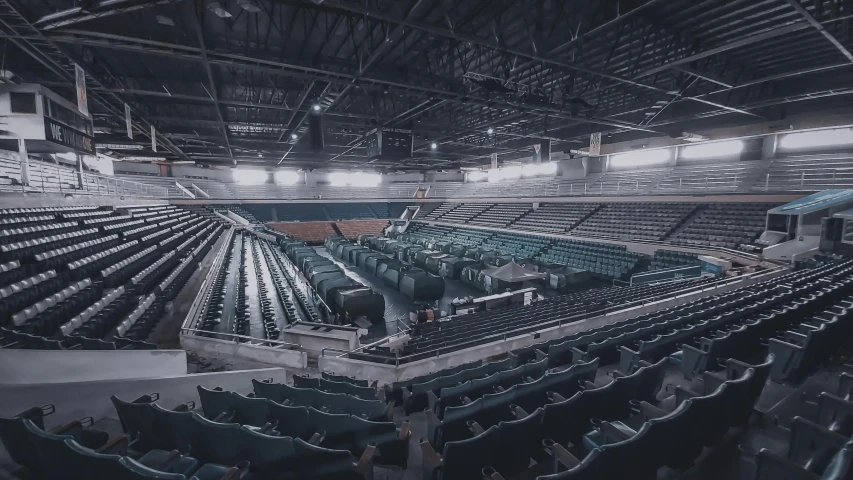 an empty stadium with rows of empty seats, a picture, unsplash contest winner, solo performance unreal engine, wide shot of a cabin interior, paul barson, concert footage