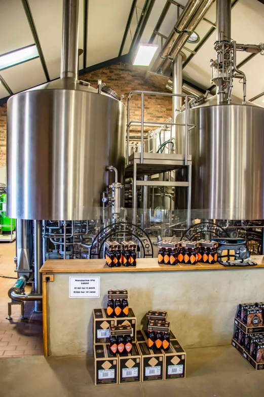 a room filled with lots of metal tanks, beer, panoramic shot, award-winning crisp details”, kettle