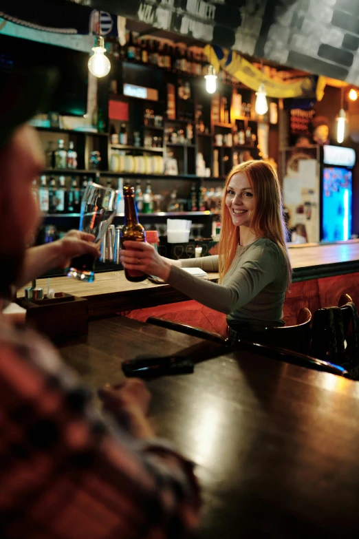 a couple of people that are sitting at a bar, by Niko Henrichon, shutterstock, unbeatable quality, 15081959 21121991 01012000 4k, blonde, 21 years old