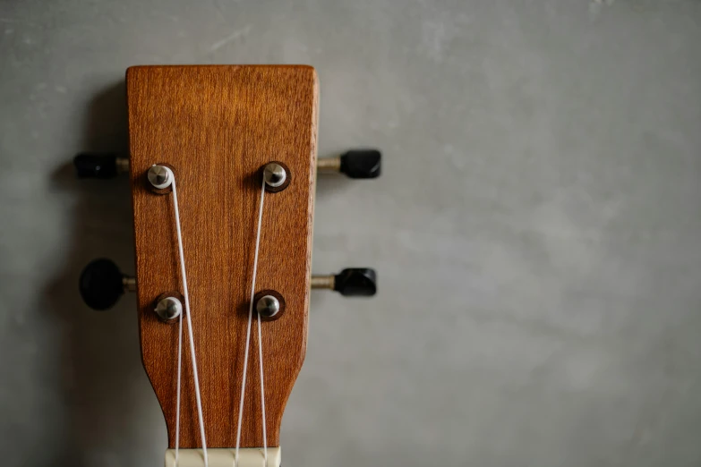 a close up of a guitar neck on a wall, by Carey Morris, unsplash, sōsaku hanga, square jaw-line, ukulele, taken in the early 2020s, knobs