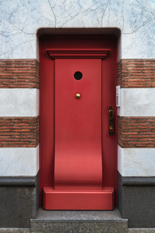 a red door on the side of a building, inspired by Pieter de Hooch, pexels contest winner, de stijl, marble hole, maroon metallic accents, architectural digest, square