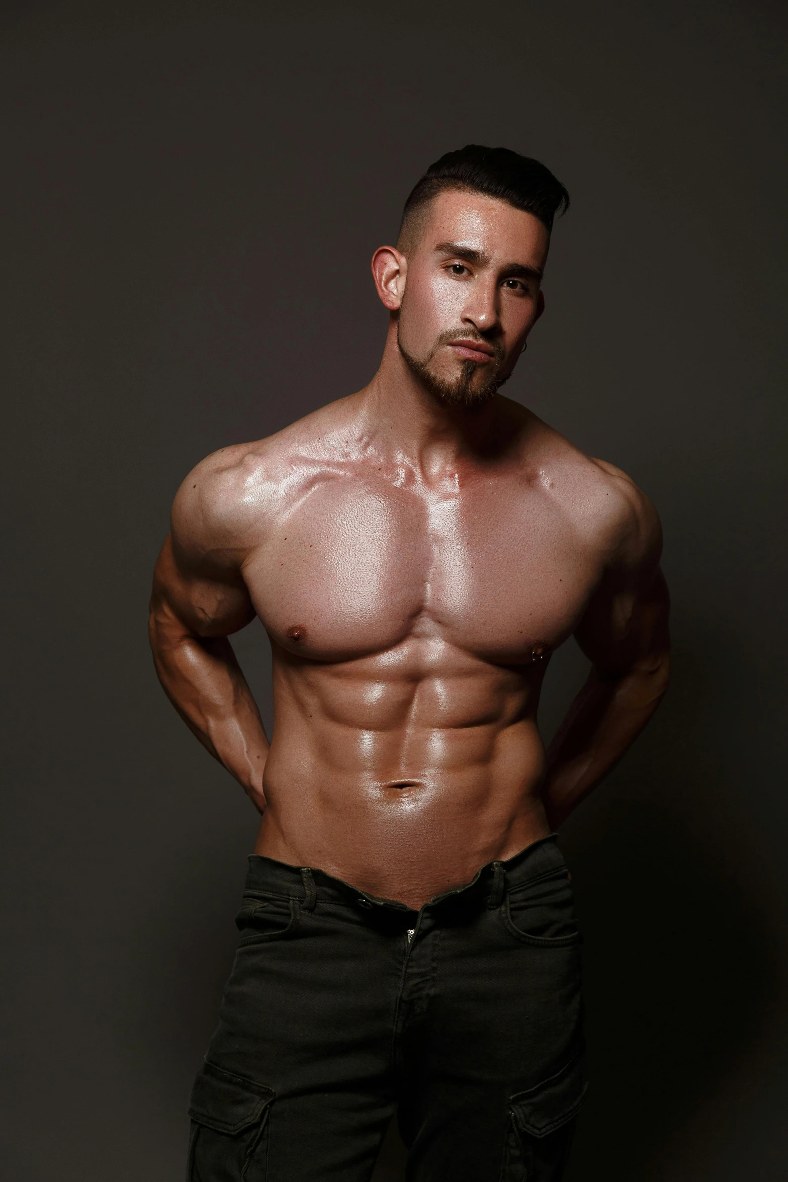 a shirtless man standing with his hands on his hips, inspired by Maximilian Cercha, headshot and bodyshot, wearing a tanktop, “hyper realistic, big wide broad strong physique |