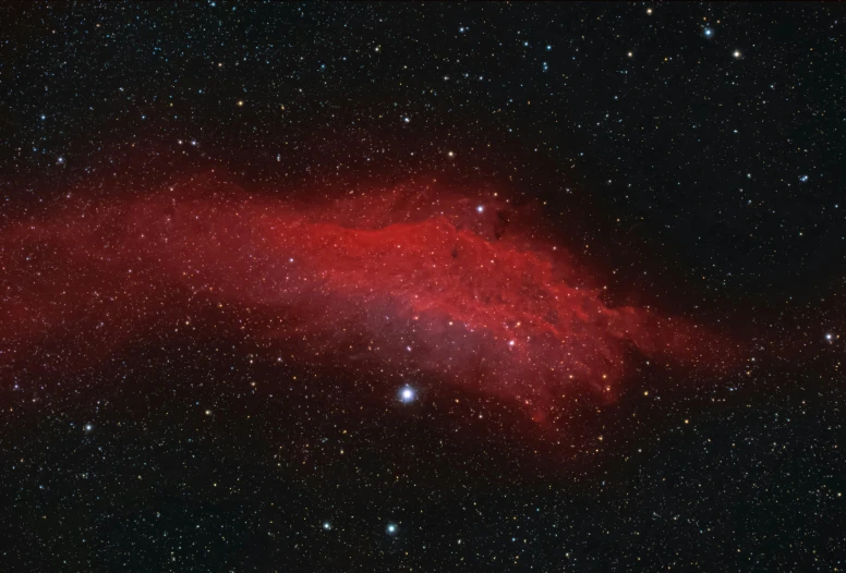 a very bright red cloud in the sky, by Robert Beatty, space art, taken through a telescope, interstellar galaxy, lit from the side, promo image
