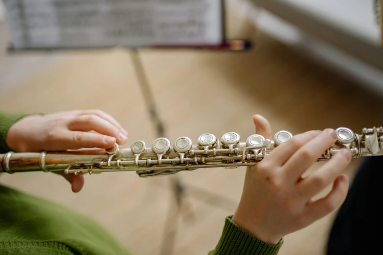 a close up of a person playing a flute, school class, at home, no watermarks, thumbnail
