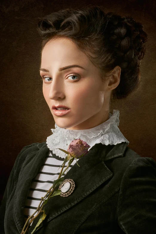 a woman with a flower in her hair, cg society contest winner, renaissance, portrait of a victorian era duke, promotional image, promo image, houdini & photoshop