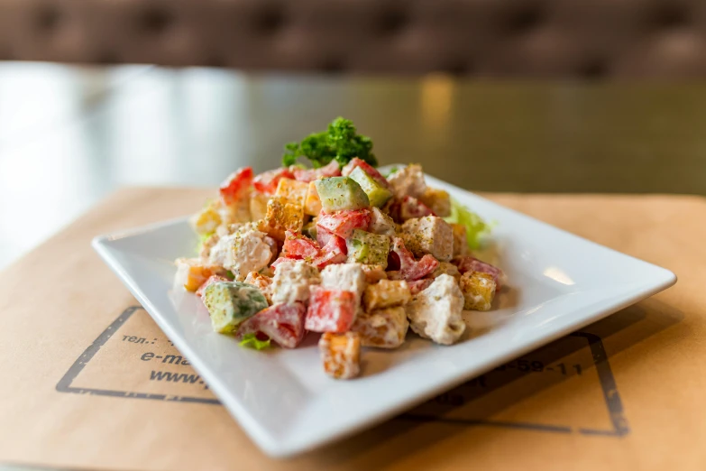 a close up of a plate of food on a table, square, profile image, salad, multi pastel colors