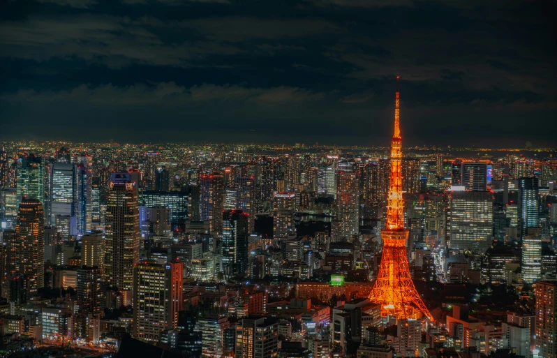 a view of the tokyo skyline at night, pexels contest winner, eiffel tower photography, hyperdetailed, dezeen, high resolution image