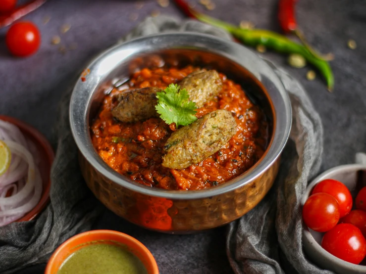 a close up of a bowl of food on a table, pexels contest winner, hurufiyya, sauce, stuffed, india, grey