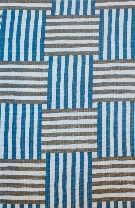 a close up of a blue and white quilt, an album cover, by Anni Albers, hemp, brown, demur, seaside