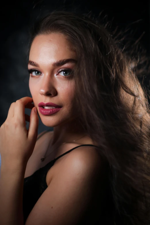 a woman with long hair posing for a picture, a portrait, by Adam Marczyński, light skin, close-up shoot, various posed, modelling