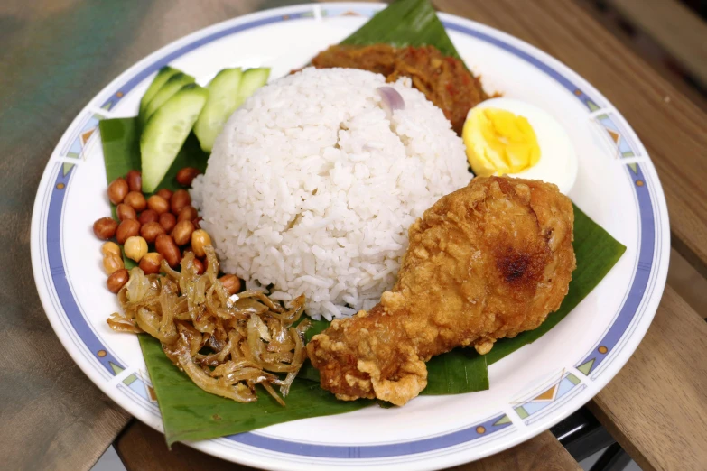 a close up of a plate of food on a table, inspired by Ni Yuanlu, shutterstock, hurufiyya, malaysian, square, chicken, pudenda