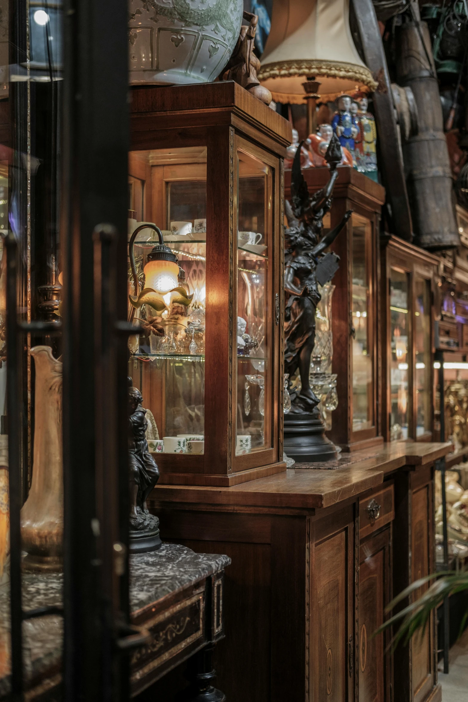 a store filled with lots of different types of vases, by Frederik Vermehren, fine art, wooden cabinet, gas lamps, ornate and intricate jewelry, weta workshop