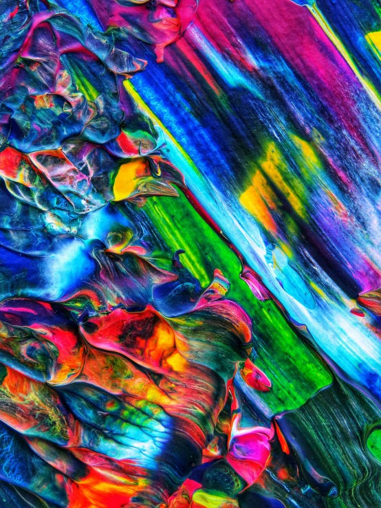 a close up of a colorful painting on a piece of paper, trending on pexels, hdr refractions, oil on canvas 8 k, technicolour 1, hyperdetailed colourful