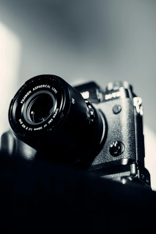a black and white photo of a camera, a picture, by Tom Bonson, unsplash, medium format. soft light, anime style mixed with fujifilm, today\'s featured photograph 4k, f1.8 bokeh