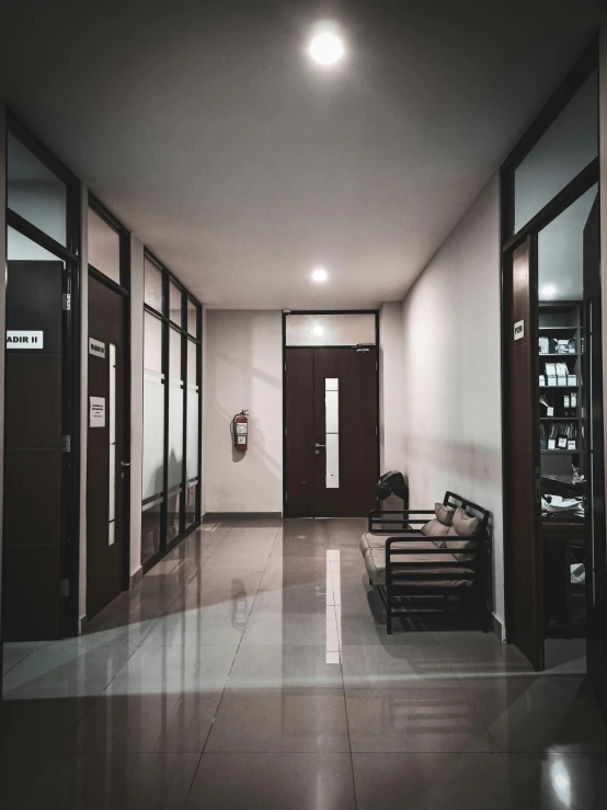 a black and white photo of a hallway, a cartoon, by Kanbun Master, unsplash, doctors office, square, brown, vray cinematic smooth