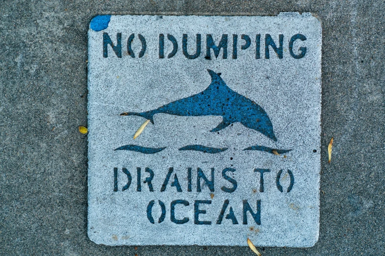 a sign that says no dumping drains to ocean, unsplash, graffiti, ffffound, dolphins, slate, 1759