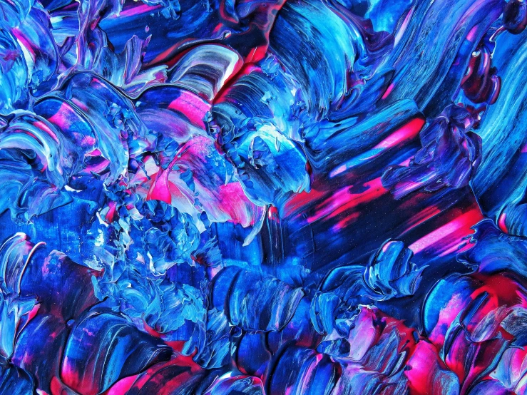 a close up of a painting of blue and pink paint, a detailed painting, inspired by Yanjun Cheng, trending on pexels, vibrant neon inks painting, beautiful art uhd 4 k, 144x144 canvas, dark saturated colors