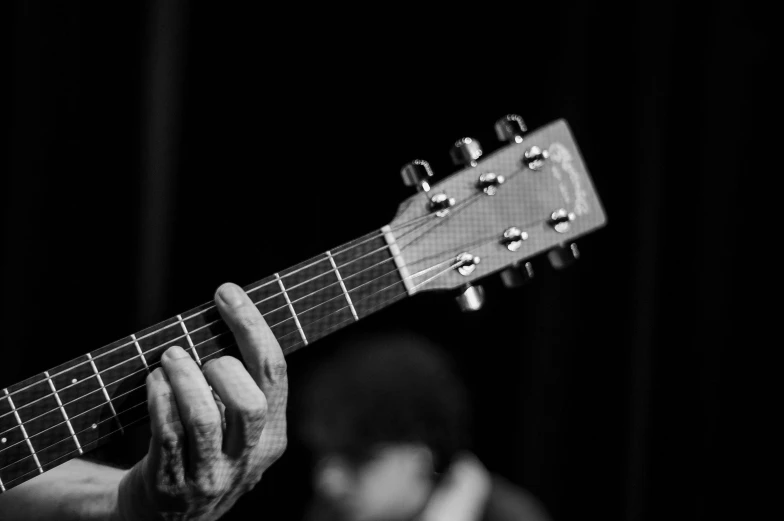 a close up of a person playing a guitar, a black and white photo, by Neil Blevins, uploaded, stacked image, ( greg rutkowski ), photos