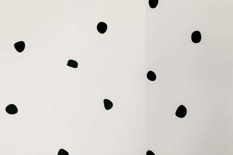 a black and white polka dot pattern on a wall, inspired by Lucio Fontana, minimalism, translucent stone white skin, wall corner, drops, item