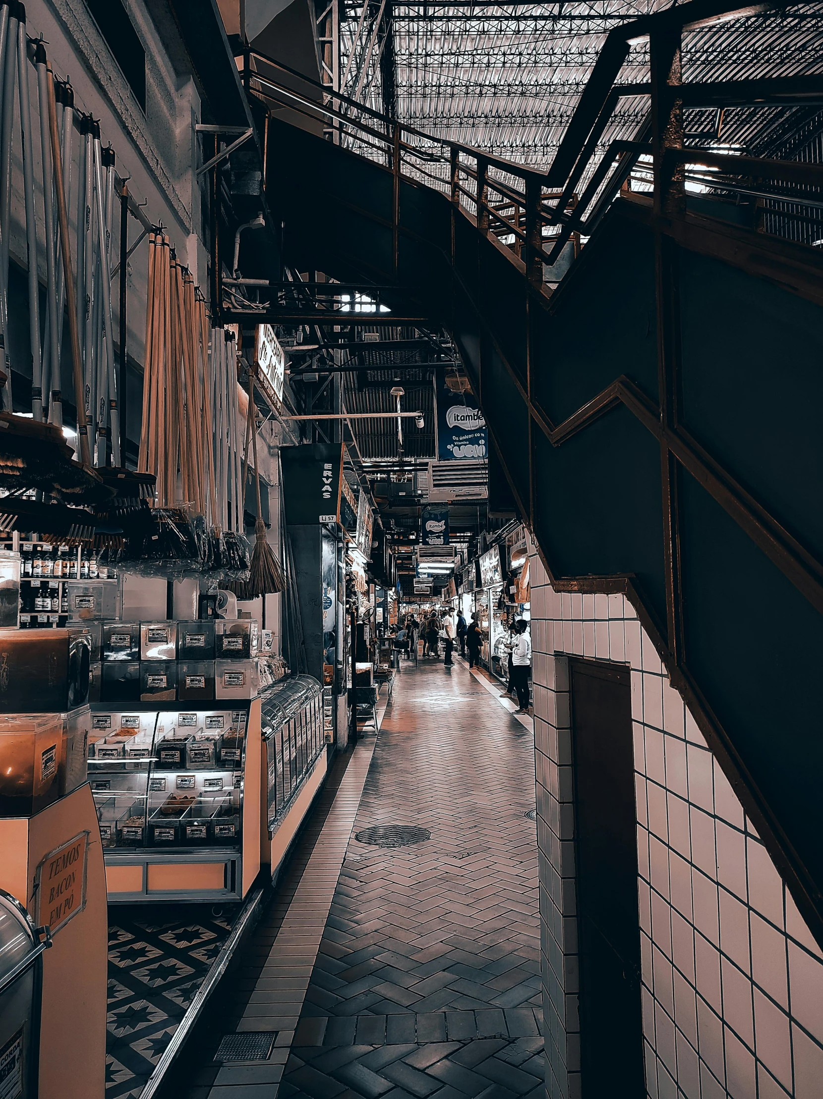 a store filled with lots of different types of items, inspired by Thomas Struth, unsplash contest winner, dark alleyway, food court in a mall, bangkok townsquare, 🦑 design